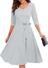Mikasi Vintage Rockabilly Midi Kleid mit 3/4 Ärmeln und V-Ausschnitt für Hochzeiten und Cocktailpartys